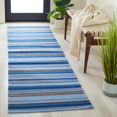 Georgeanna Hand Loomed Wool/Cotton Striped Rug in Blue