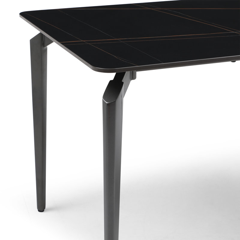 Bunde Stone Top Metal Base Dining Table, Black