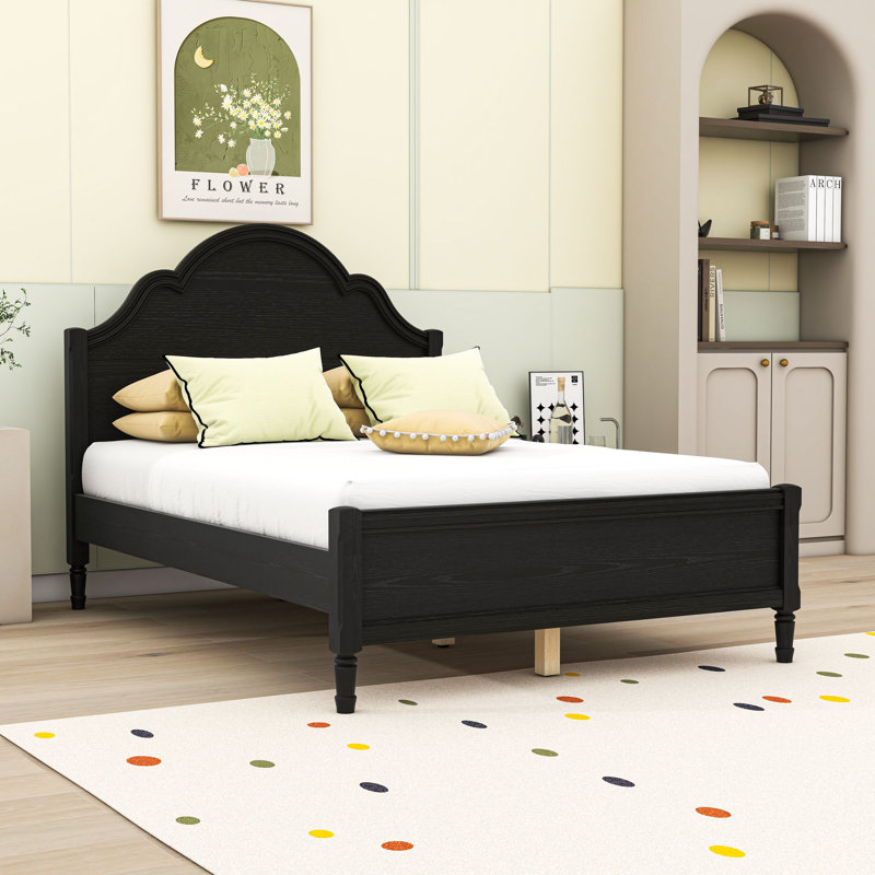 Lit plateforme en bois avec tête de lit, Black, Full / Double