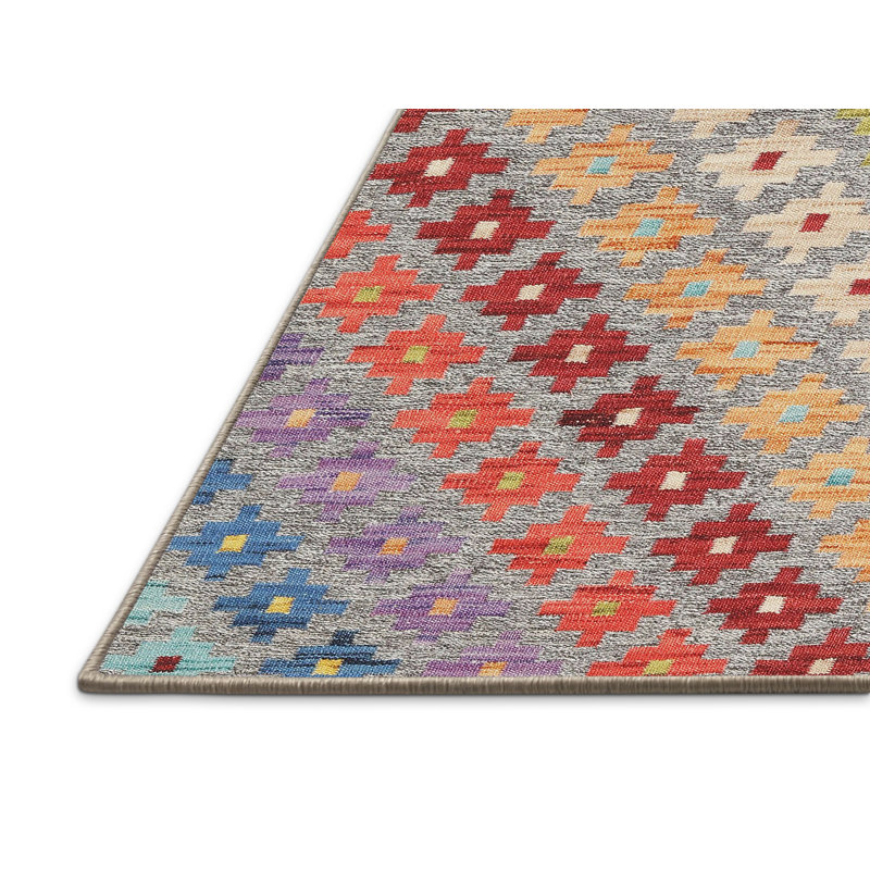 Tapis contemporain rouge / vert / bleu, Rectangle 7 pi x 10 pi