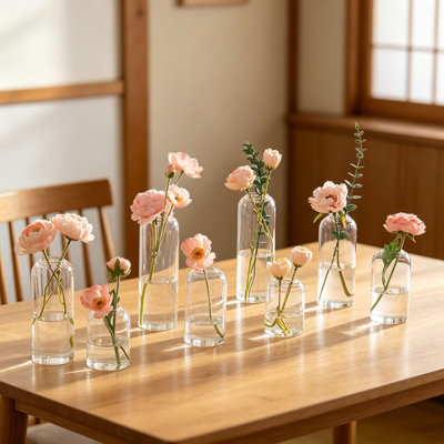 Set Of 20 Glass Bud Vases For Flowers, Modern Small Centerpiece Vases In 4 Heights, Clear Table Decoration For Wedding Party Home Floral Arrangements, Up To 7.9 Inches Tall