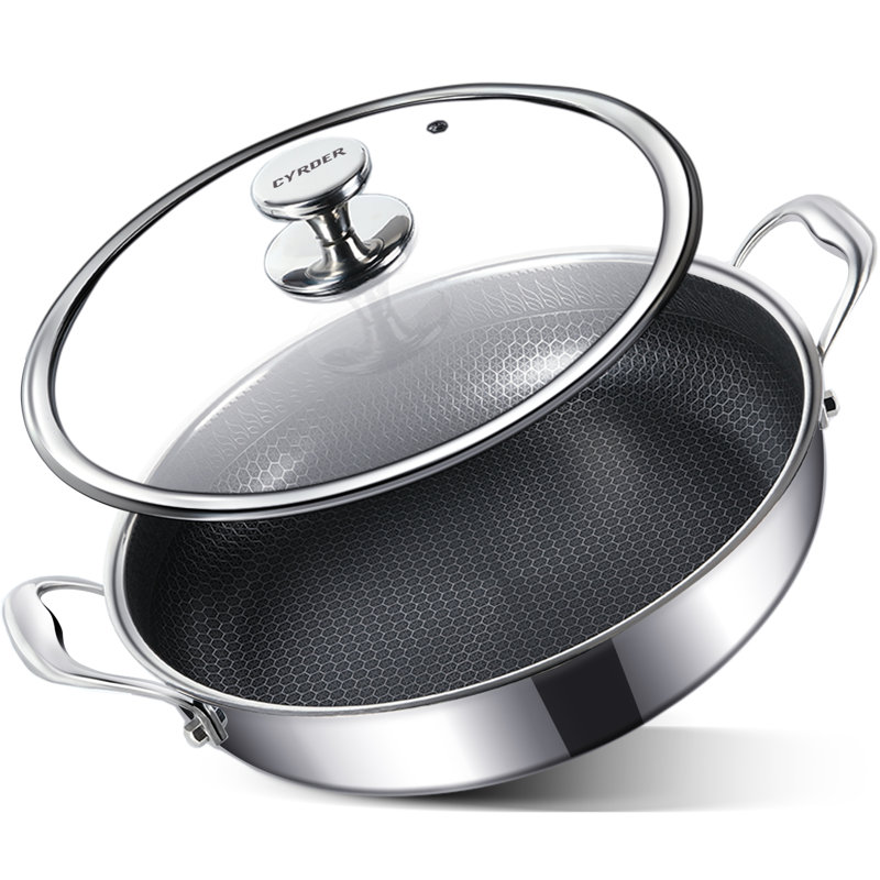  Large Hybrid Nonstick Deep Frying Pan-13inch 316L Stainless Steel Sauté Pan and Lid, Two Handle Hold, PFOA Free, Dishwasher Oven Safe, Cookware to Stir fry/Toast/Roast/Bake/Stew, 7.2-Quart 