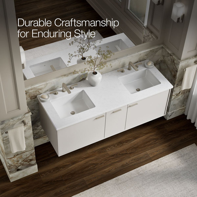 Jute Tones Vanity Base Only 2 Sink Bathroom Vanity Base Only Base, Linen White