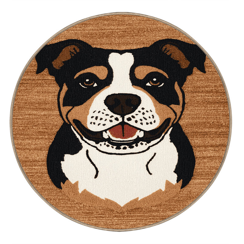 Washable Staffordshire Bull Terrier Dogs Area Rug, Round 4'