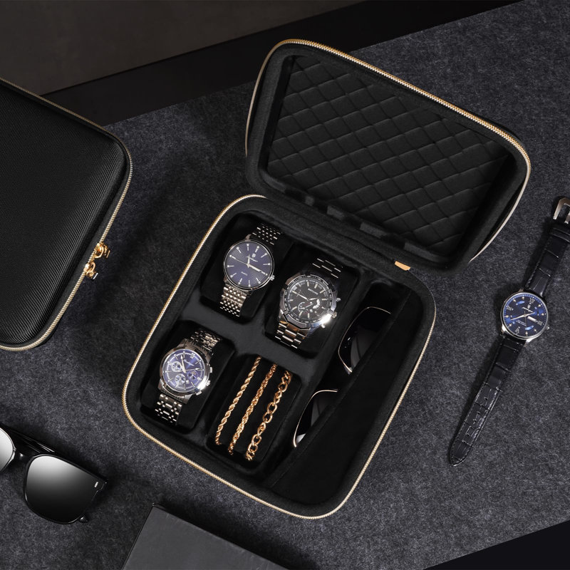 Travel Watch Case, 4 Slots Hard Shell Storage Box