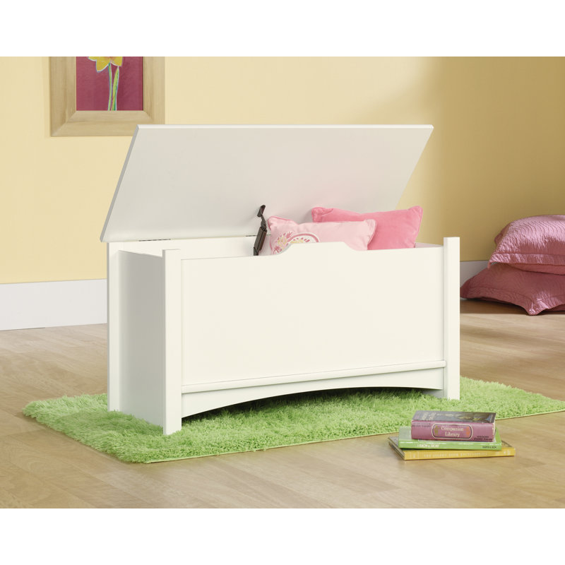 Soft White Wooden Storage Chest with Lid Stay Safety