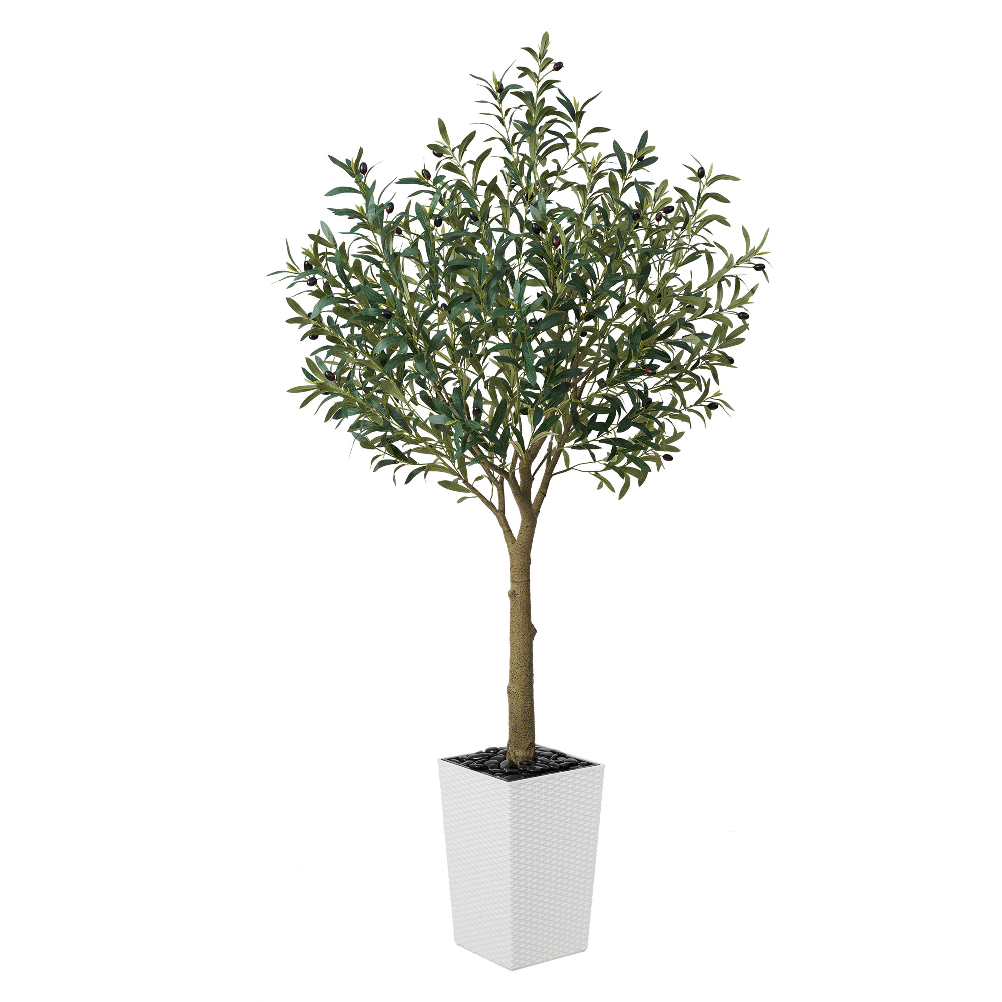 Altera UV Resistant Artificial Olive Tree for Indoor & Outdoor Decor, Large Plastic Base with Pebbles, 72" H x 24" W x 24" D