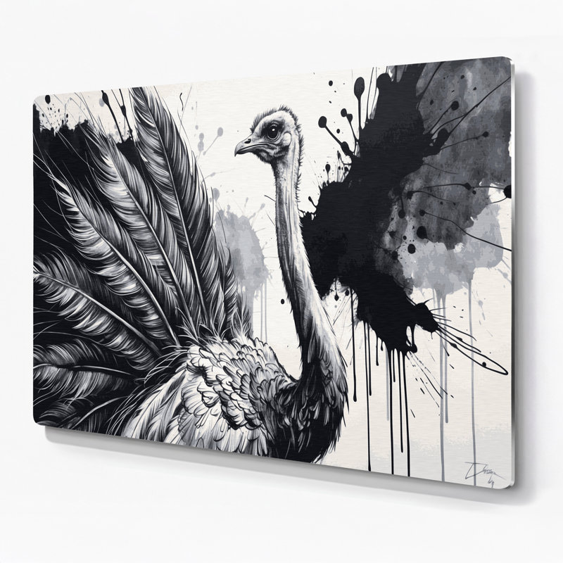 Faune, autruche, art mural gris en métal, H 12 po x l 18 po
