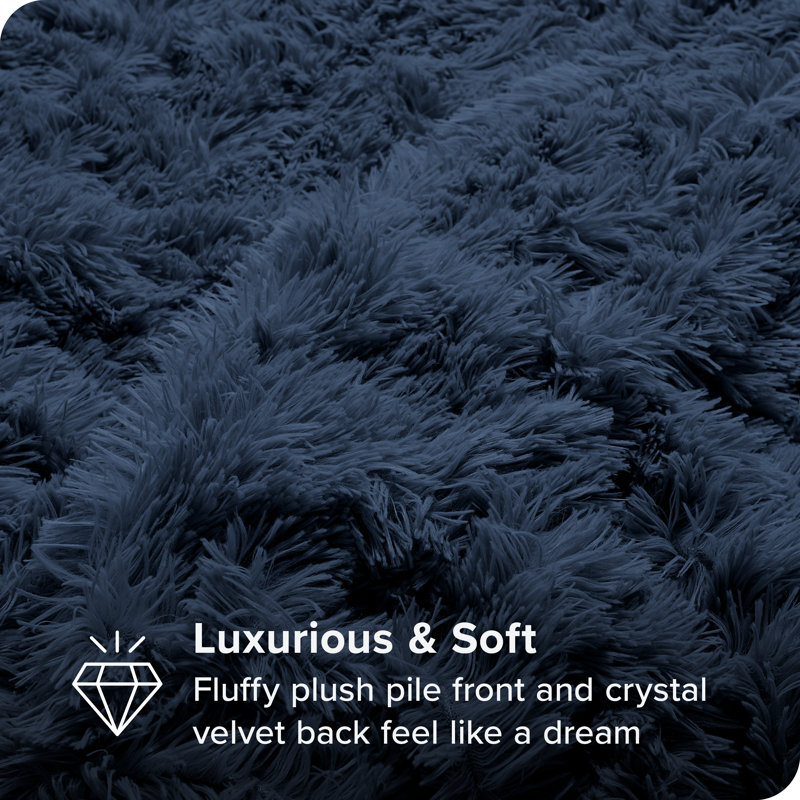 Dark Blue King/California King Shaggy Faux Fur Duvet Cover