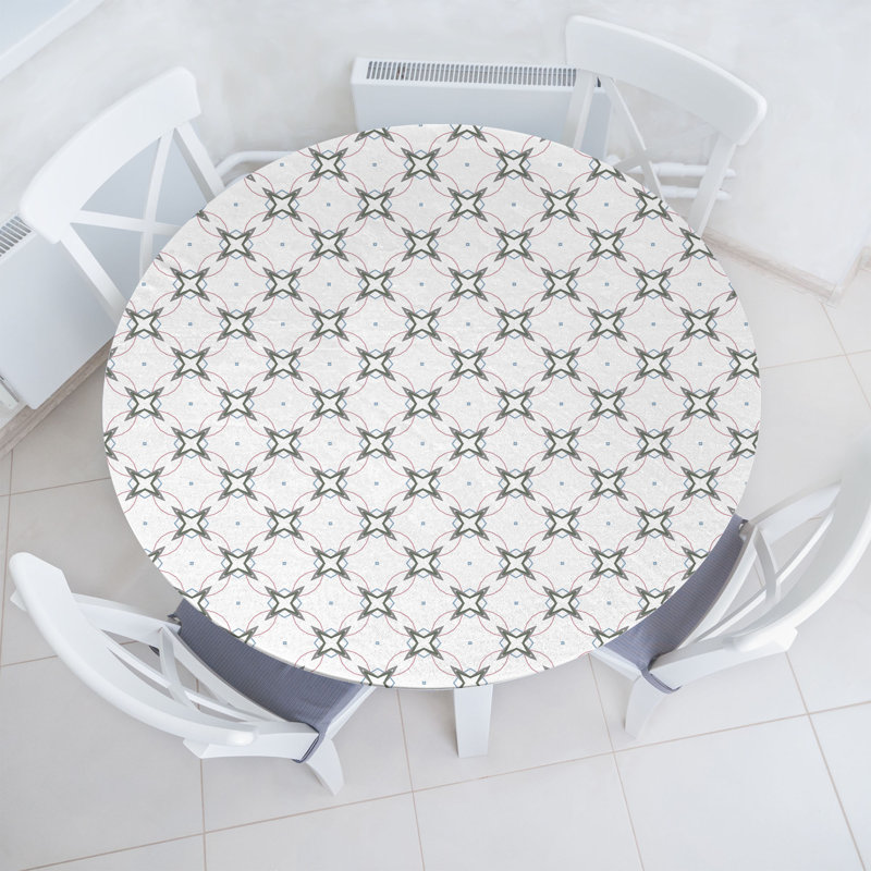Ebern Designs Geometric Fitted Round Tablecloth Multicolor, 64.17" Round