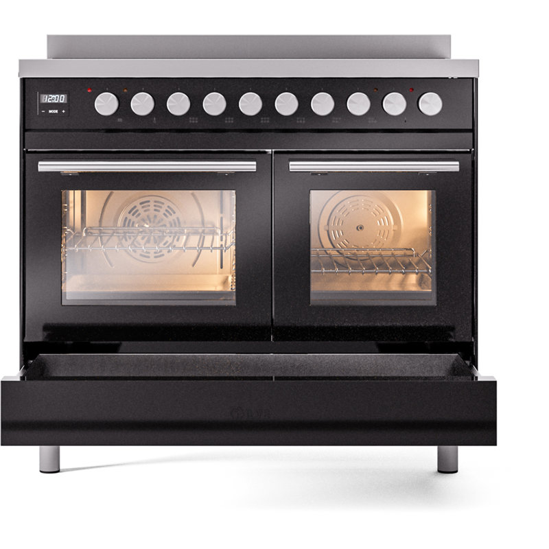ILVE Professional Plus II 40 in Induction Range, Glossy Black/Stainless Steel