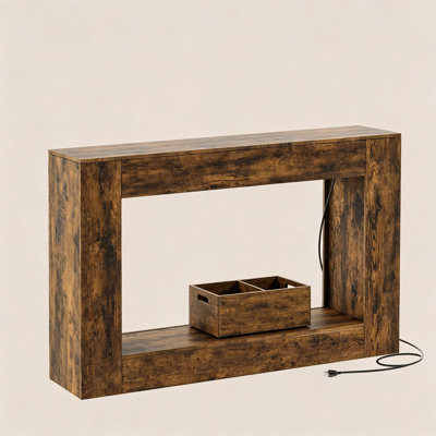 Farmhouse Console Table With Hidden Charging Station, 50 Inch Entryway Sofa Table With Open Shelf, Rustic Wooden Hallway Table For Living Room, Foyer, And Home Decor