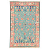 Hand Knotted Wool Area Rug in Green And Red