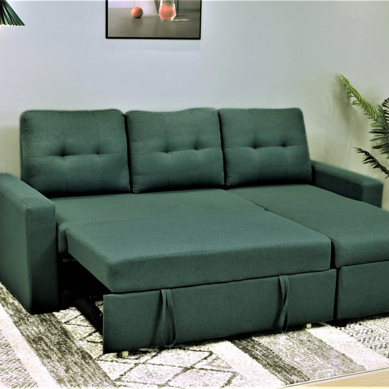 Convertible L-Shaped Sectional Sleeper Sofa Bed, Teal