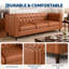 Canapé en cuir de polyuréthane de 81 po, canapé Chesterfield de 81 po avec siège profond et capitonnage à boutons de style Mid-Century de 81 po, brun clair cognac