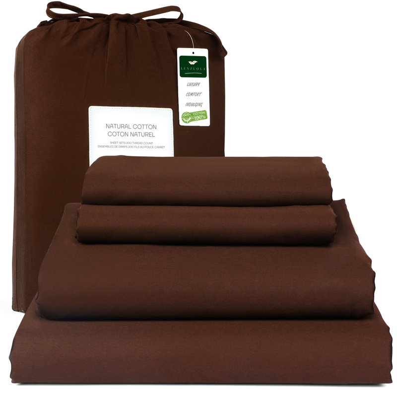 Breathable and Cooling 200 Thread Count 100% Cotton Sateen Sheet Set, King, Choco Brown