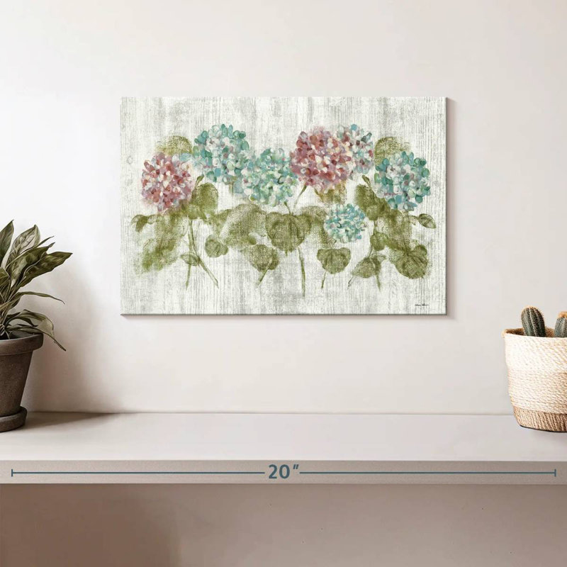 Harnek, rangée vibrante d'hortensias sur bois, H 8 po x l 12 po