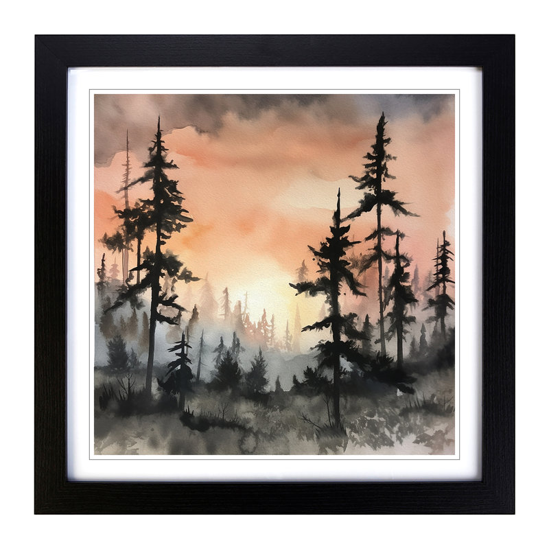 Sunrise Ink Wash No.6 - Single Picture Frame Print on Wood, Black