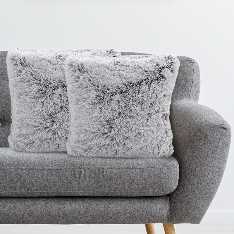 Gray Ombre Faux Fur Square Throw Pillow Set