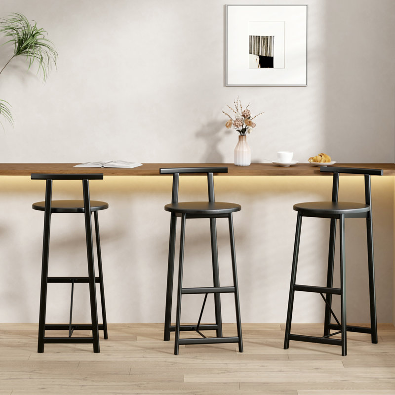 Ensemble de 3 tabourets de bar avec dossier et chaises sans accoudoirs pour îlot de cuisine, Noir