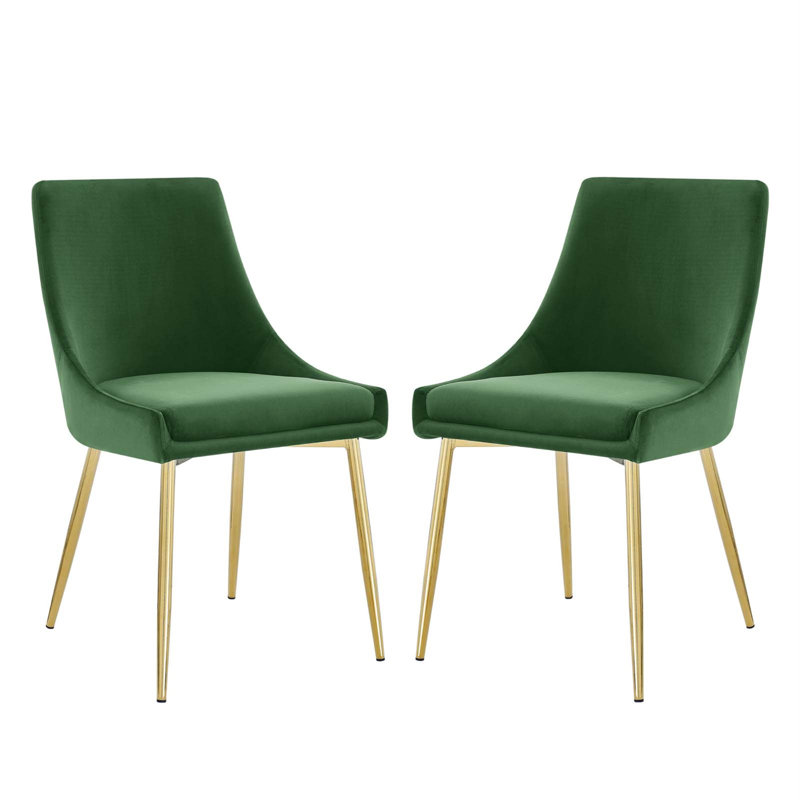 Low Parsons Side Chair in Gold Emerald Velvet with Wood & Metal