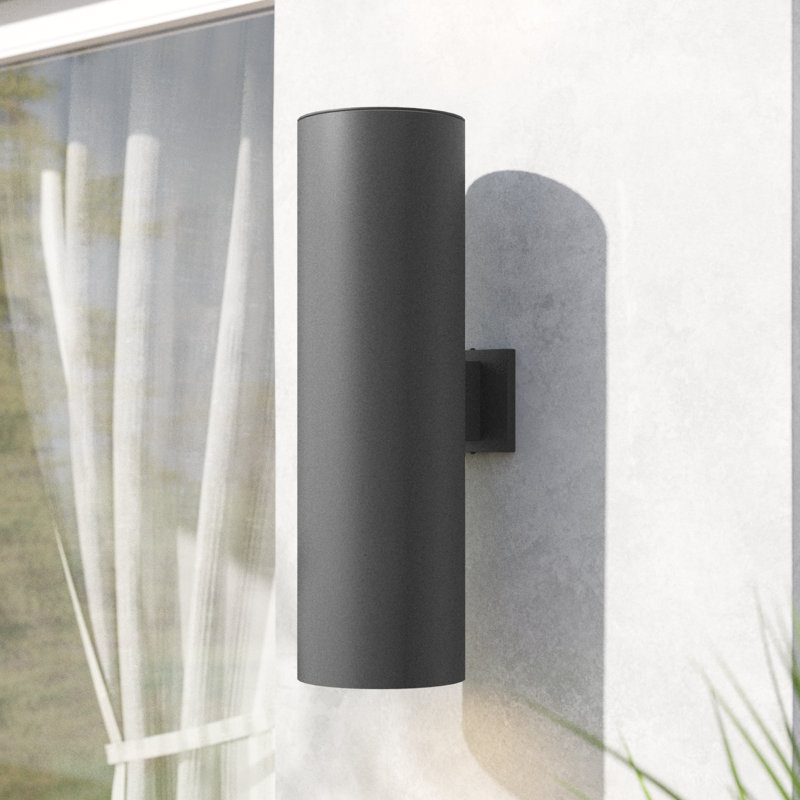 Brioney 2-Light 5-Inch Modern Outdoor Up/Down Wall Cylinder Light With Top Lens, 18" H x 6" W x 8.94" D, Antique Bronze, No