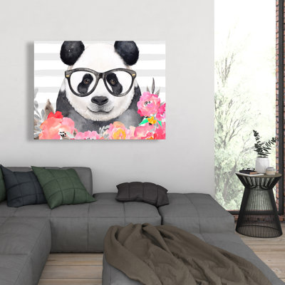 Panda with Glasses  Children Art White Canvas Home Decor