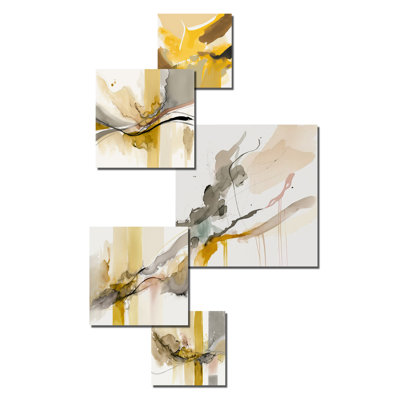 Décoration murale moutarde jaune rétro I - Abstrait encre liquide en métal