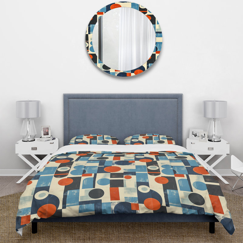 Ensemble de housse de couette orange Midcentury Shapes I - Midcentury, Housse de couette très grand + 2 taies décorativ