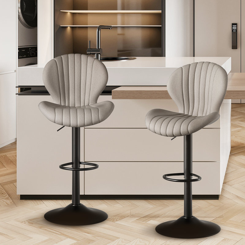 Modern Adjustable Swivel Barstools, Set of 2, Light Gray