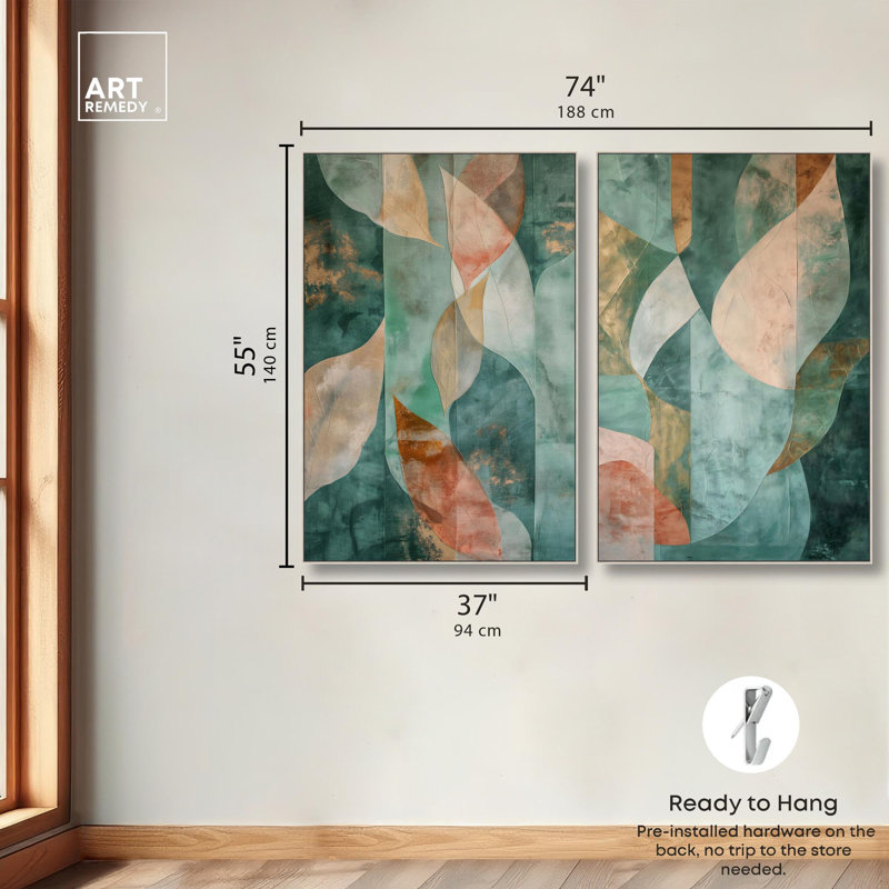 «Emerald Ember Duo», ensemble de reproductions d'art sur toile par Art Remedy, cadre argenté, 36 x 54, 55" H x 37" W