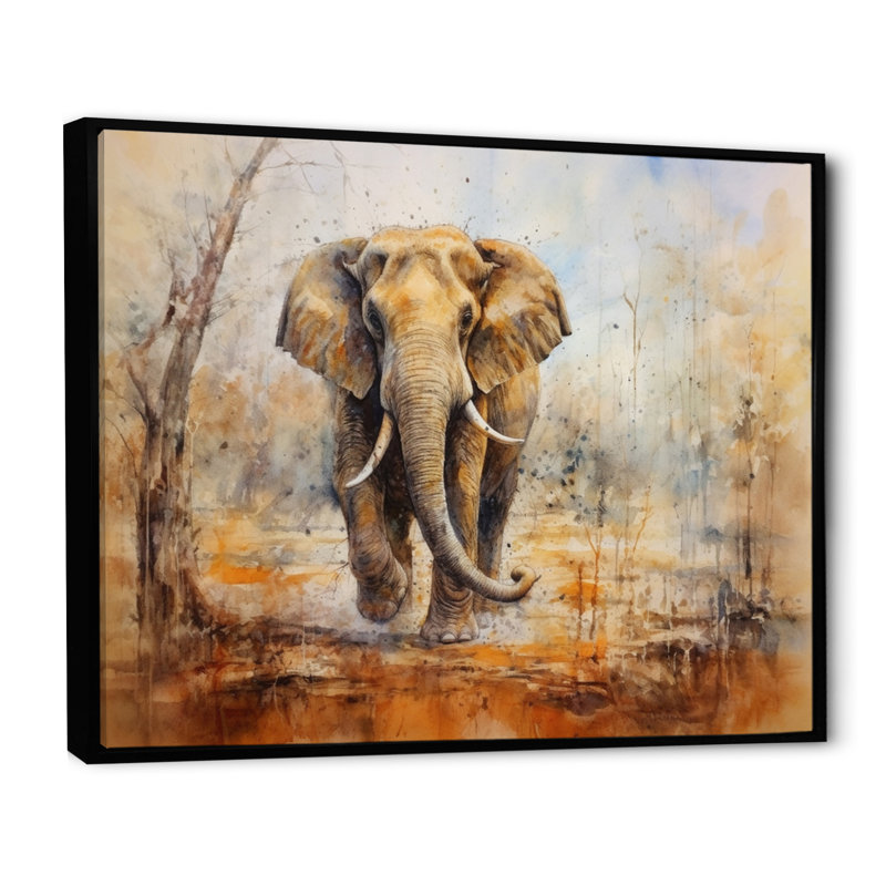 Faune éléphant majestueux I, H 34 po x l 44 po x P 1,5 po, Cadre flottant noir
