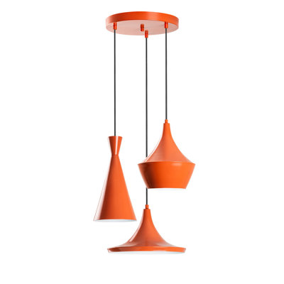 Adjustable Modern Chandelier, Metal Body, Orange Finish | 17.7 in Diameter, Height Adjustable from 17.7 in to 53.1 in | 3 x E27 Max 40W Socket, Perfect for Dining Room & Living Spaces, Stylish & Functional Lighting Solution