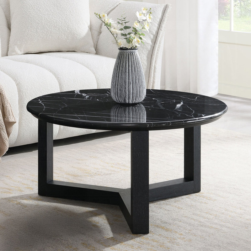 Table basse, plateau en marbre naturel et noir, L 32,4 po x P 32,4 po x H 16,5 po