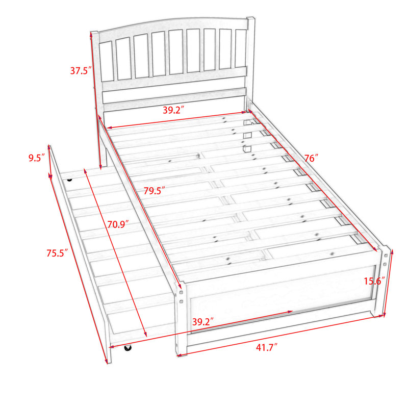 Twin Platform Bed with Trundle, Gray
