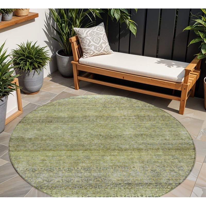 Tapis intérieur lavable rayé rond 8 pi vert brun et gris artichaut