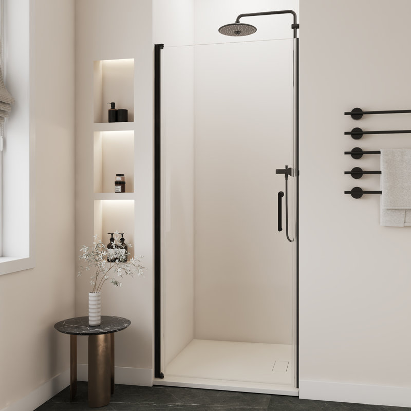 Porte de douche à porte simple l 34 po x H 72 po avec alliage d'aluminium noir mat et porte de douche en verre trempé de 0,24 po