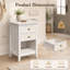 Ensemble de 2 tables de chevet Boho en rotin blanc grisâtre avec tiroirs et tablettes ouvertes-1658468582