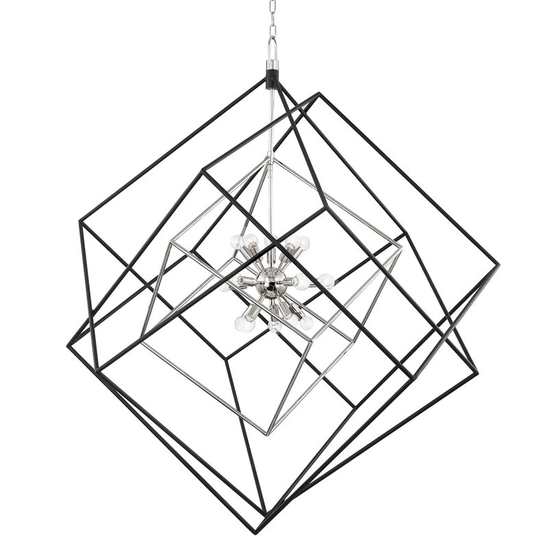Roundout 15 Light Chandelier, Polished Nickel/Black