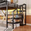 Grand lit mezzanine en métal avec tablettes de rangement et éclairage DEL