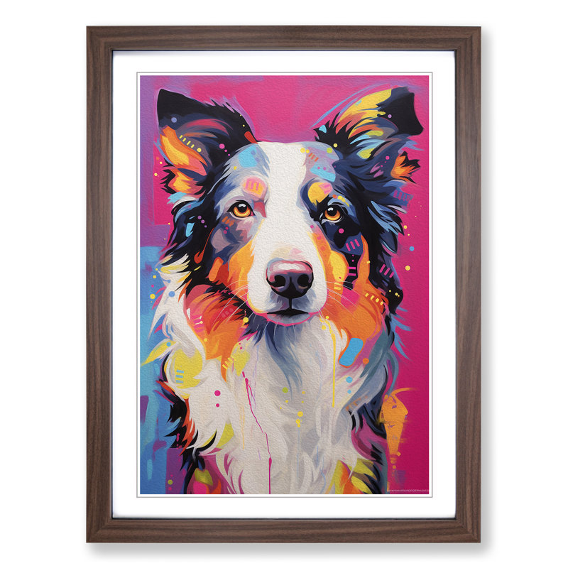 Border Collie Contemporary Art - Framed Print, 34cm H x 25cm W x 2cm D, Walnut