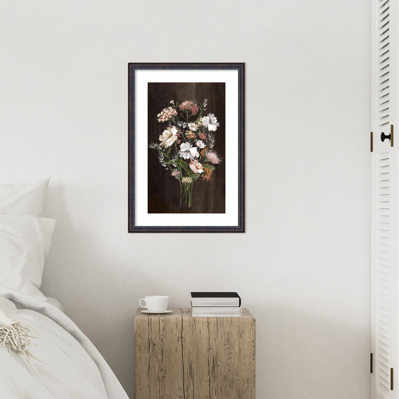 «Gentle Blooms on Dark Canvas No. 2» par Alex Black, impression sur bois encadrée, 26x18, Dark Bronze Scoop