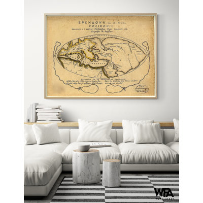 «World» par Posidonii, décor de studio de carte du vieux monde, art mural de bibliothèque scolaire, décor de classe de géographie, art mural de bureau d'école