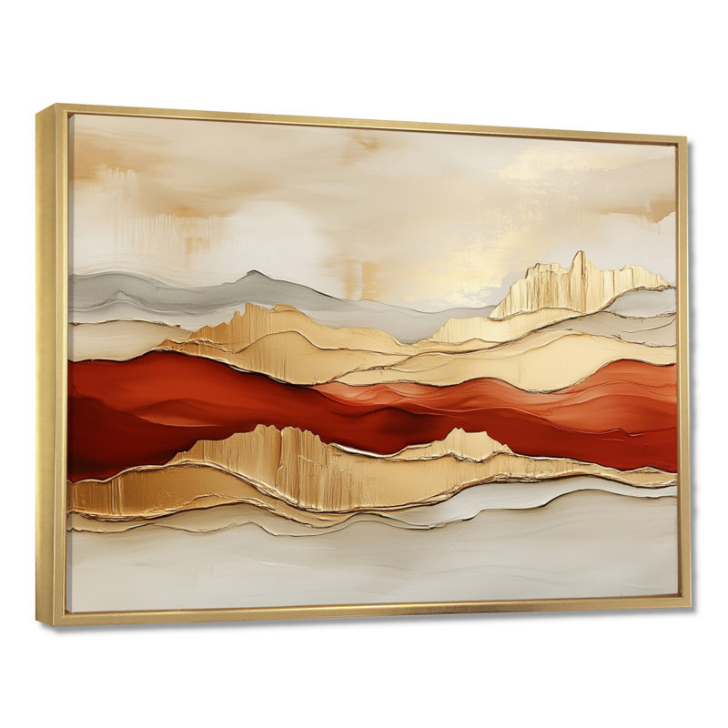 «Horizon in Golden Light I - Sunset Landscape», art mural sur toile, 30" H x 40" W, Gold Floater Framed