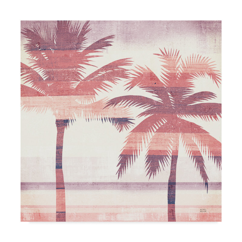 « beachscape palms iii rose mauve », reproduction de peinture à l’acrylique sur toile tendue, H 14 po x l 14 po x P 2 po