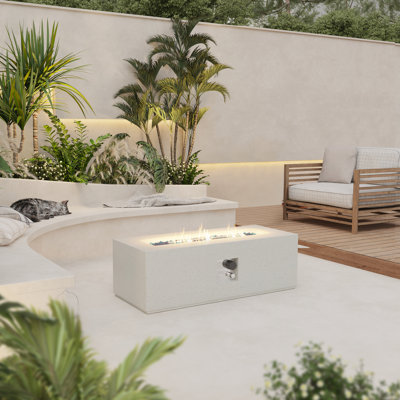 Table de foyer d'extérieur rectangulaire blanc cassé 42 pouces avec housse de pluie Terrazzo