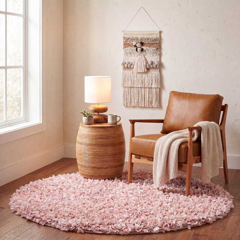 Adalberta Shag Hand Loomed Performance Rug, Round 6'