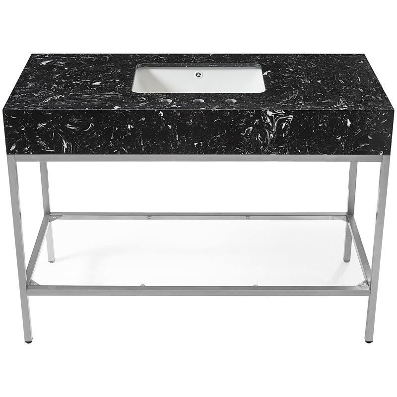 48'' Black Marble Single Bathroom Vanity with Chrome Base