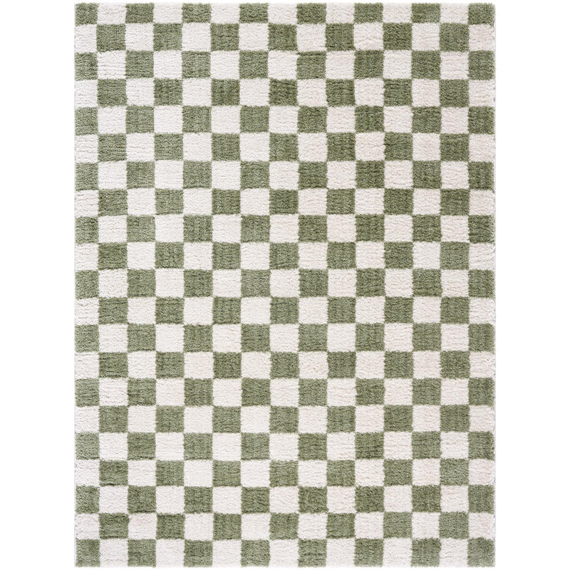 Kyro Washable Geometric Indoor Rug, Rectangle 6'7" x 9', White/Green