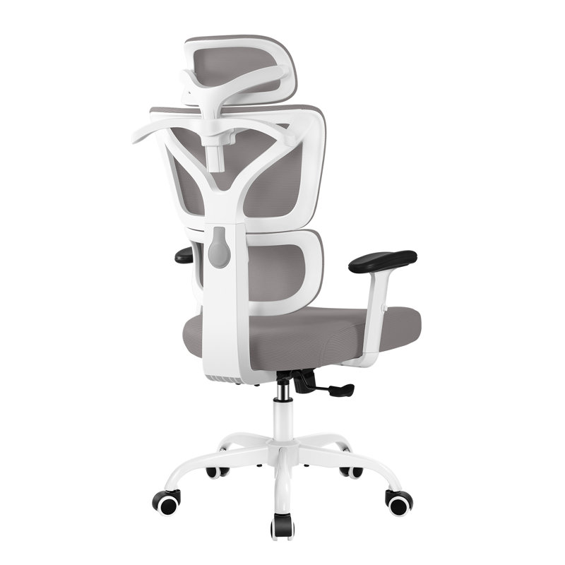 Inbox Zero Jumaane Adjustable Ergonomic Swiveling PC & Racing Game Chair, White, Grey